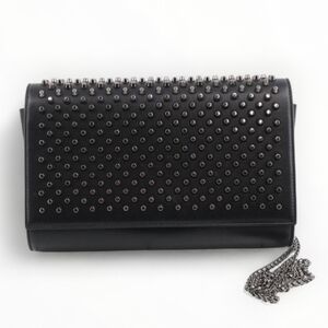Christian Louboutin Paloma Crossbody Studded Chain Clutch Bag Black Leather